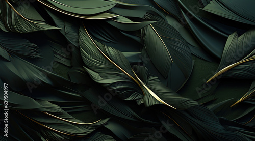 Abstract dark green feather background. Cover design template. created by generative AI technology.