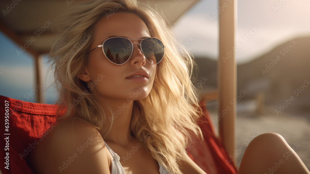 Youful blond girl on vaccation at summer time