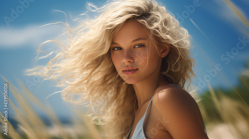 Youful blond girl on vaccation at summer time