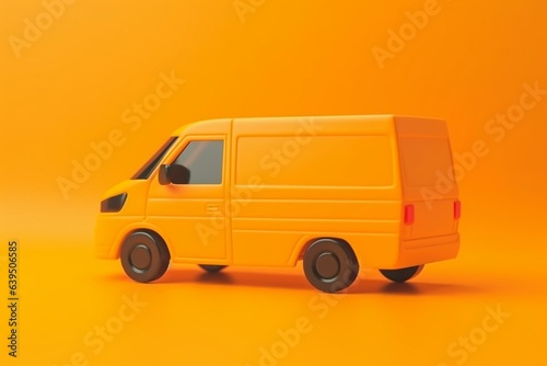 Orange delivery van with packages on yellow background. Delivery, courier service, logistics. Generative AI