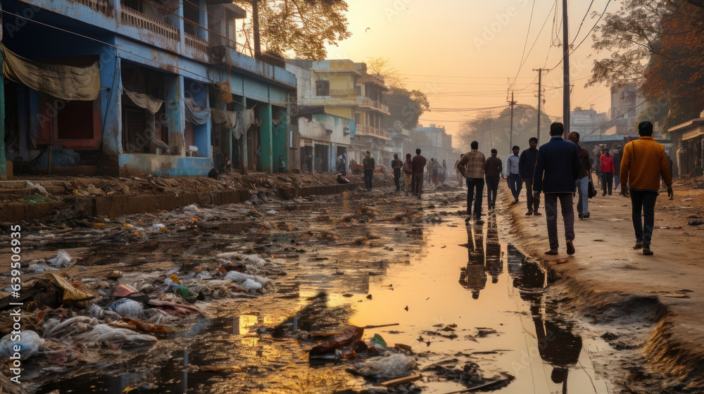 View of unknowns Nepali people walking in the street of Kathmandu in the morning