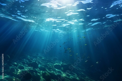 Underwater empty ocean landscape with sea waves. Generative AI © Saban