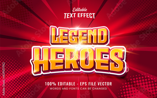 Legend Heroes cartoon game adventure tittle 3d editable text effect style Free Vector. Suitable for game adventure for kids 