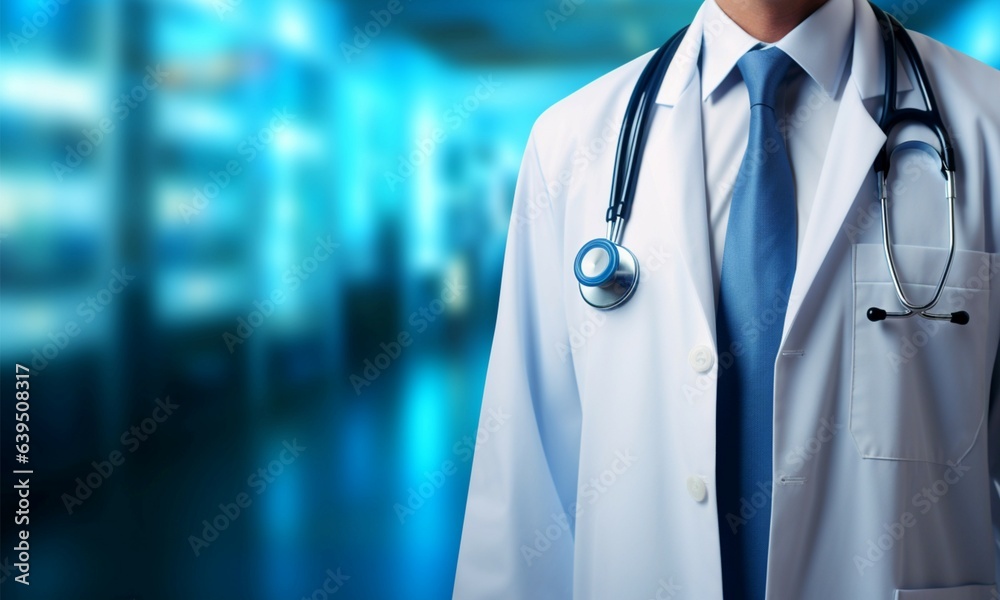 Medical background with a doctors lab coat and stethoscope Generative ...