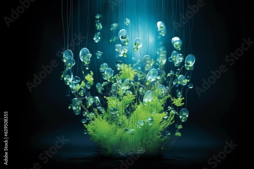 A kind of photosynthetic bacteria generating oxygen and displaying blue-green hue. Generative AI photo