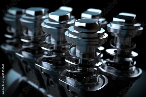 V8 engine pistons in motion. Crankshaft moving. Industry-related machine illustration. Generative AI photo