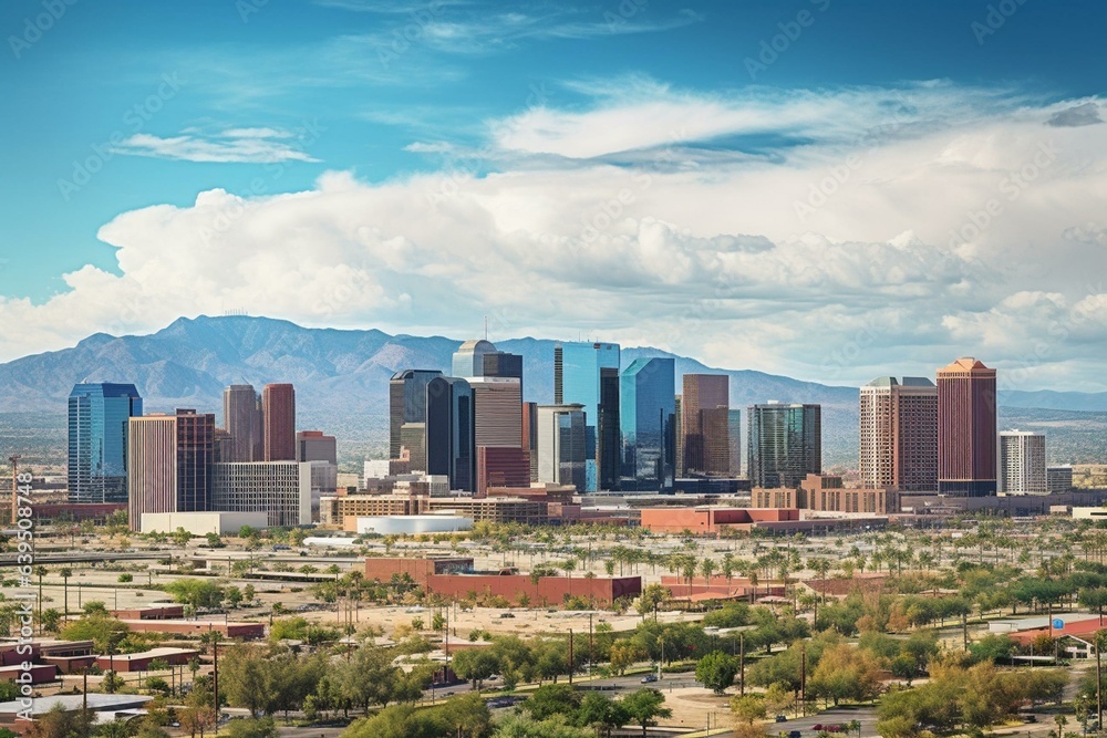 Aerial view of downtown Phoenix, AZ skyline. Generative AI