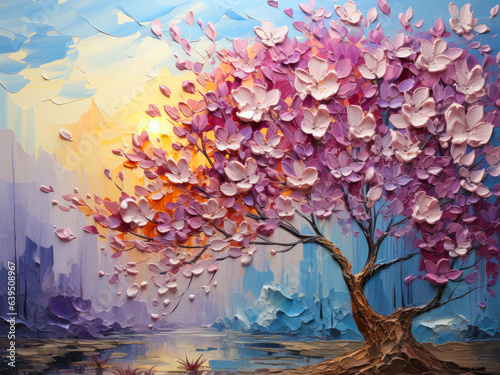 Oil painting of a fall background in palette knife style with flowers
