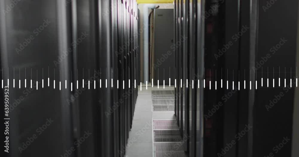 Animation of line graphs over data server racks in server room Animation of line graphs over data server racks in server room