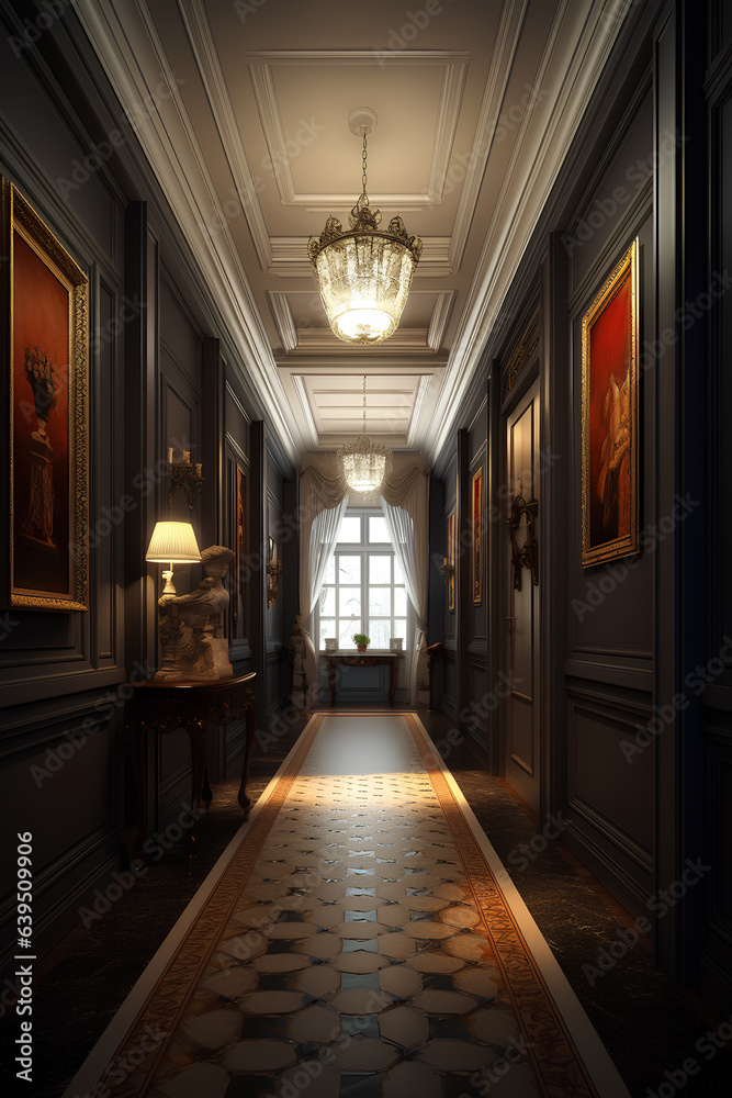 Classic style hallway interior in luxury house.
