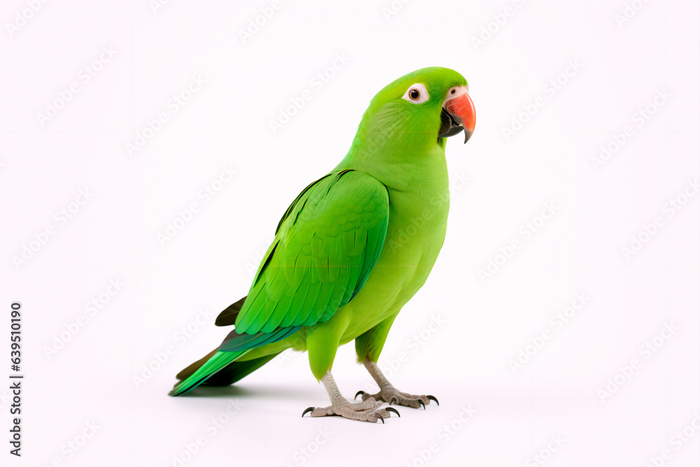 Fototapeta premium Beautiful green parrot on a white, isolated background