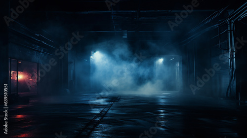 A dark empty street  dark blue background  an empty dark scene  neon light