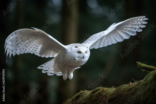 Majestic white owl in flight. Generative AI