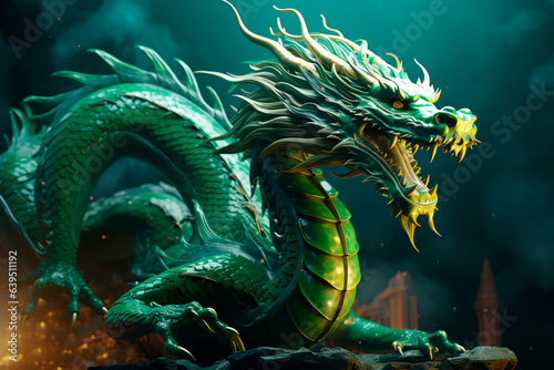 Terrible green dragon. Chinese symbol of the new year