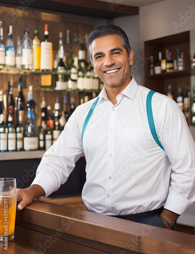 Middle-Aged Bar Owner: Successful Entrepreneur Reveling in Business, Sporting a Radiant Smile