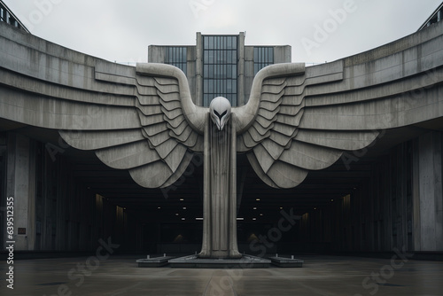Symmetrical Architecture of the Soviet Union Brutalist Style Building