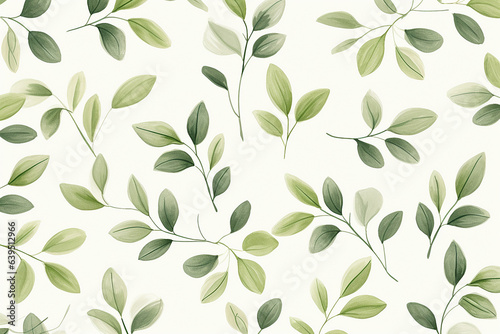 Green plant and leafs pattern. Pencil  hand drawn natural illustration. 