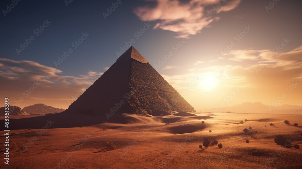 sunset over the pyramids - obrazy, fototapety, plakaty 
