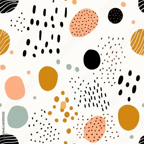 Abstract hand drawn round shapes seamless pattern. Grunge polka dot seamless ornament, Funky circles, Memphis circles background.
