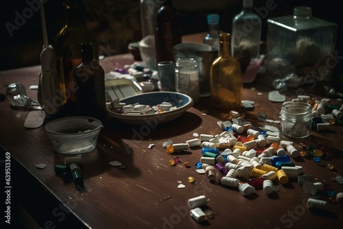medication scattered across the table. Generative AI