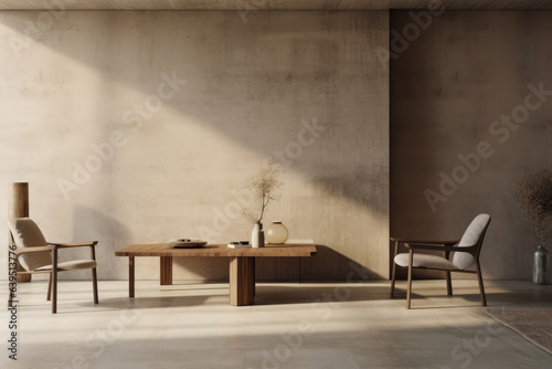 Beige minimalist interior design with chairs and a table © JuanM