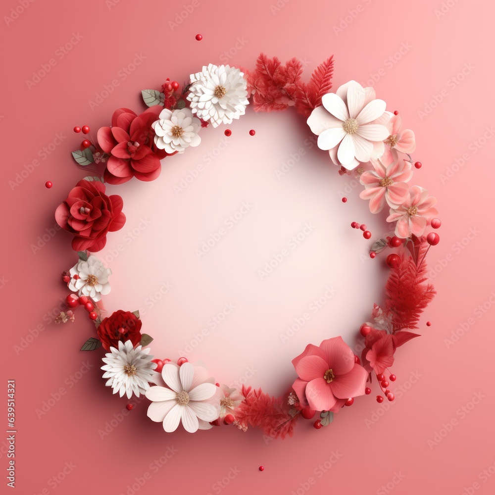 3D card flower circle to celebrate, Realistic floral frame background, elegant and beautiful concept. 3D card flower circle to celebrate, Realistic floral frame background, elegant and beautiful concept.