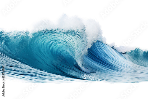 Large stormy sea wave in deep blue, isolated on white.