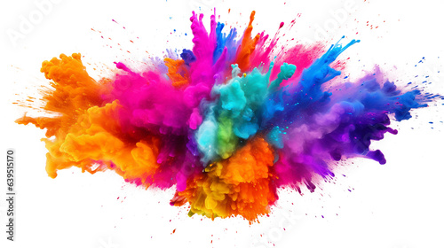 Multicolored explosion of rainbow holi powder paint isolated on white background.  © Teerasak