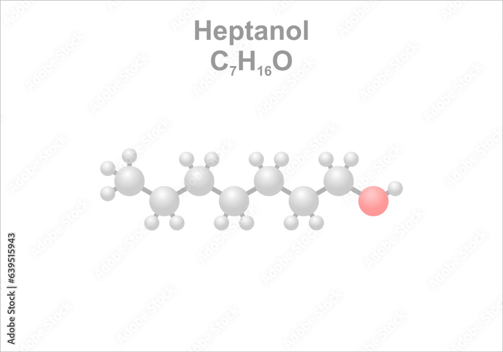 Heptanol. Simplified scheme of the molecule. Use in perfumery as aroma and as thinning agent in industry.
