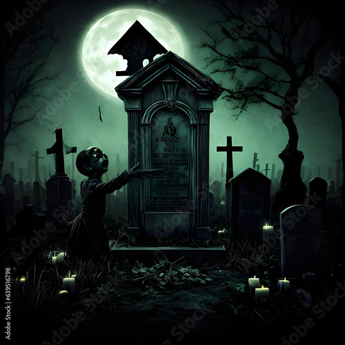a horror graveyard halloween concept ai generated