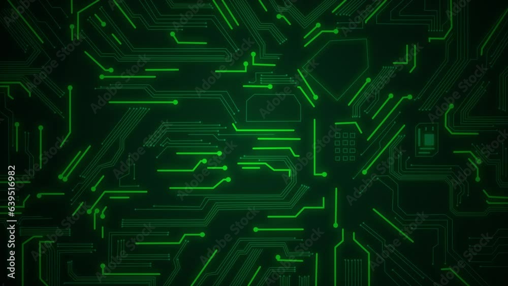 Futuristic circuit board in green color Central Computer Processors CPU concept. Technology background graphic animation 4k. Futuristic circuit board in green color Central Computer Processors CPU concept. Technology background graphic animation 4k.