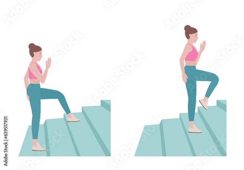 Stair workout: Exercises you can do at every staircase you find.
stepping onto the bench with your right foot. without putting your weight onto your left foot with Step up posture.  