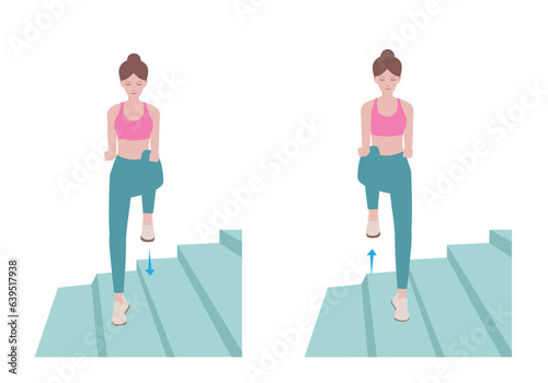 Stair workout: Exercises you can do at every staircase you find.
Doing High Knee Stretch jump training will help strengthen your body and burn a lot of calories. Isolated vector in cartoon.