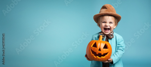 Baby hold pumpkin halloween for happy Halloween festival	