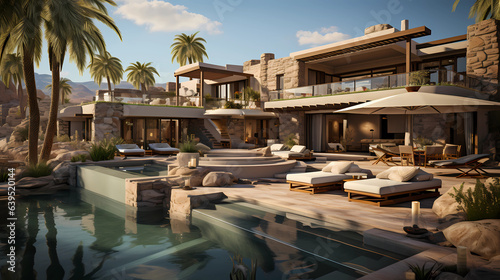The villa is nestled in a desert landscape offering modern comfort and Arabic aesthetics © ginstudio