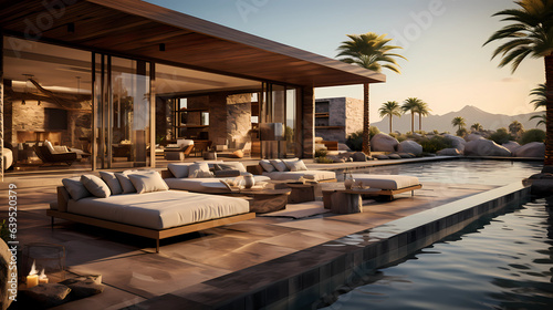 The villa is nestled in a desert landscape offering modern comfort and Arabic aesthetics © ginstudio
