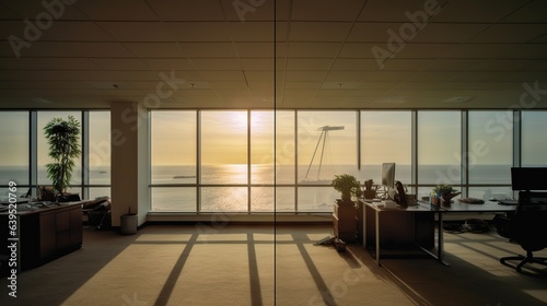 Business people silhouettes in modern office at sunset © ismodin