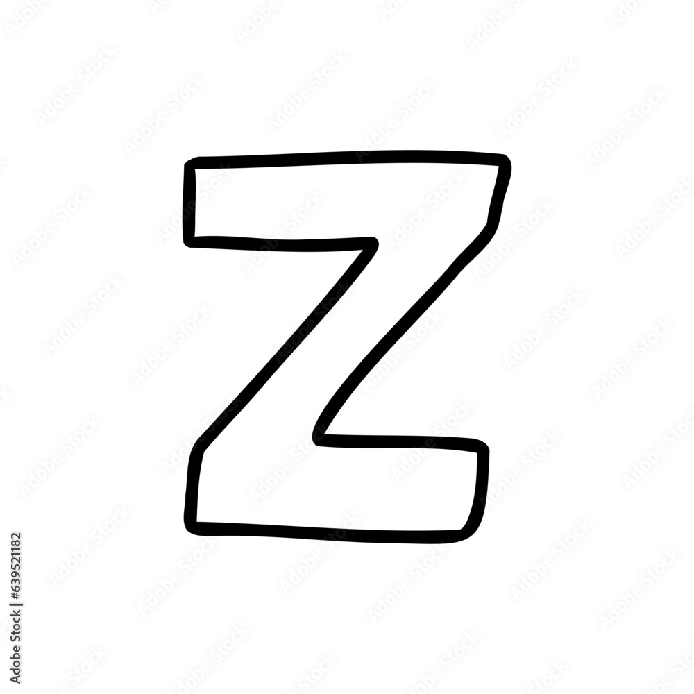 Cartoon Z black letter of latin english outline in outline childlike style isolated on white background. For typography, font, alphabet, lettering, logo, presentation, signboard, education, branding. Cartoon Z black letter of latin english outline in outline childlike style isolated on white background. For typography, font, alphabet, lettering, logo, presentation, signboard, education, branding.