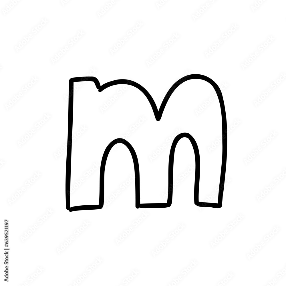 Cartoon m black letter of latin english outline in outline childlike style isolated on white background. For typography, font, alphabet, lettering, logo, presentation, signboard, education, branding. Cartoon m black letter of latin english outline in outline childlike style isolated on white background. For typography, font, alphabet, lettering, logo, presentation, signboard, education, branding.