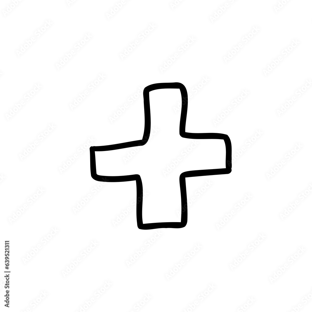Math symbol plus cartoon outline in outline childlike style isolated on white background. For typography, font, lettering, logo, alphabet, signboard, education, branding, presentation. Math symbol plus cartoon outline in outline childlike style isolated on white background. For typography, font, lettering, logo, alphabet, signboard, education, branding, presentation.