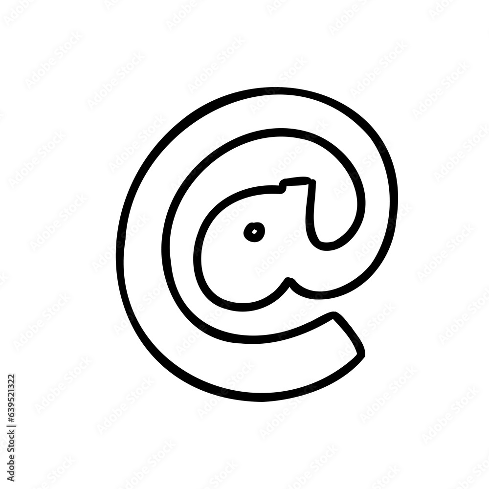 Obraz premium Symbol At cartoon outline font in outline childlike style isolated on white background. For typography, font, lettering, logo, alphabet, signboard, education, branding, presentation.