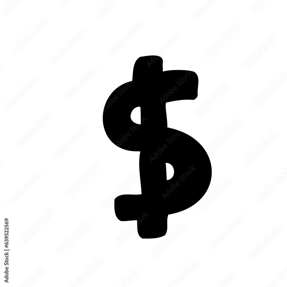 Symbol dollar USD currency black font in childlike style isolated on white background. For font, typography, branding, logo, lettering, education, signboard, alphabet, presentation, paper. Symbol dollar USD currency black font in childlike style isolated on white background. For font, typography, branding, logo, lettering, education, signboard, alphabet, presentation, paper.