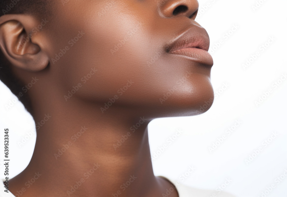 close up of black woman neck face and shoulder natural beauty skin concept. Studio portrait of shirtless beautiful woman and perfect skin. Generative ai close up of black woman neck face and shoulder natural beauty skin concept. Studio portrait of shirtless beautiful woman and perfect skin. Generative ai
