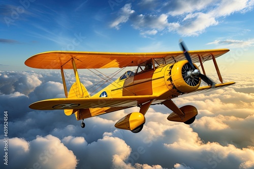aircraft soaring through the sky. Show it in a majestic pose, wings outstretched against the backdrop of the blue sky and clouds. Generated with AI