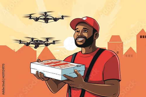 Wallpaper Mural pizza delivery worker in action. Show them holding a pizza box with the iconic logo, ready to fulfill customers’ cravings. Generated with AI Torontodigital.ca