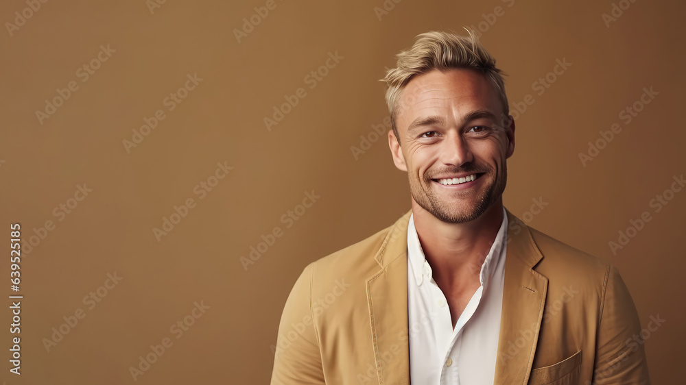 European man in 30s, blonde hair, yellow color theme European man in 30s, blonde hair, yellow color theme