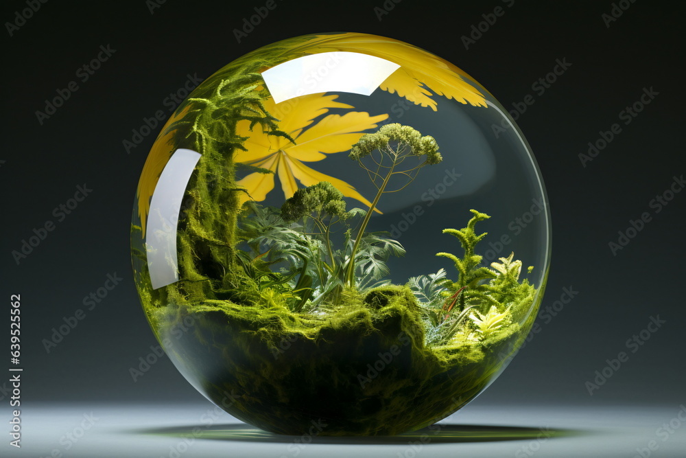 Glass Sphere with a Miniature Garden Inside - AI Generated