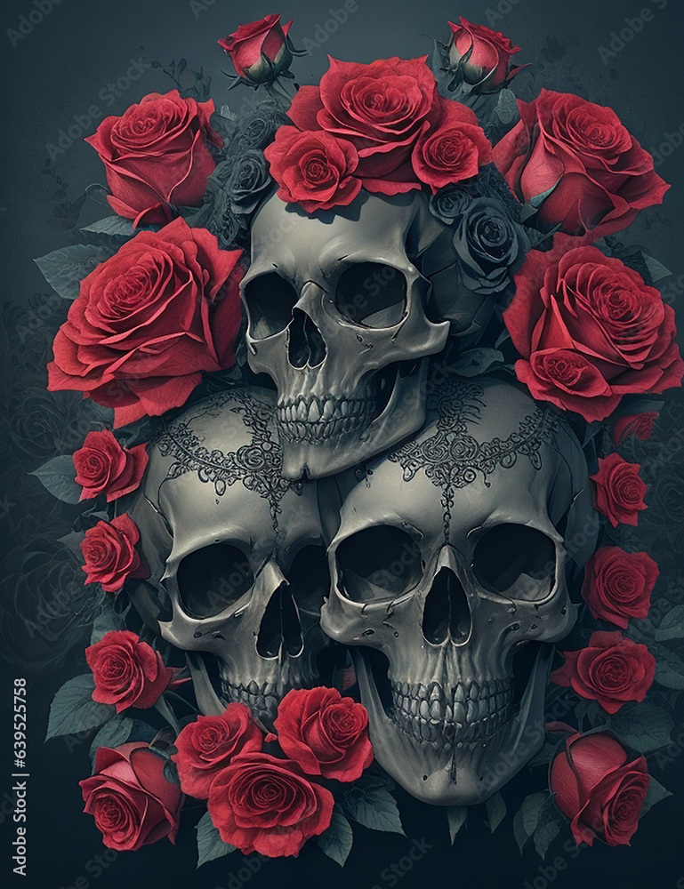 Gothic Skulls and Roses. Generative AI Gothic Skulls and Roses. Generative AI
