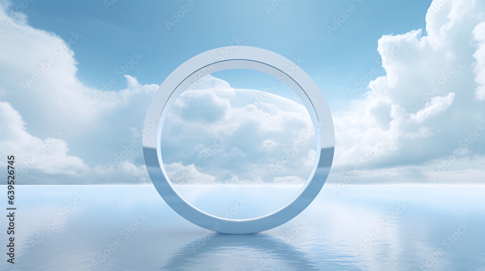 Background Design. Surreal Image of a White Ring on a Blue Ocean - AI Generated Background Design. Surreal Image of a White Ring on a Blue Ocean - AI Generated