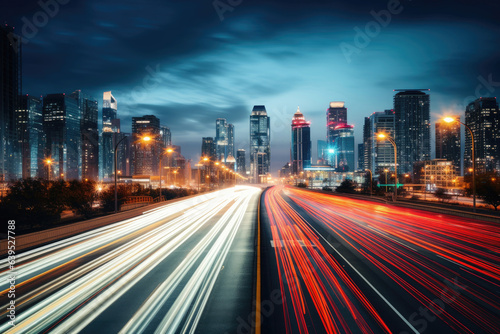 Busy city highway during evening rush hour